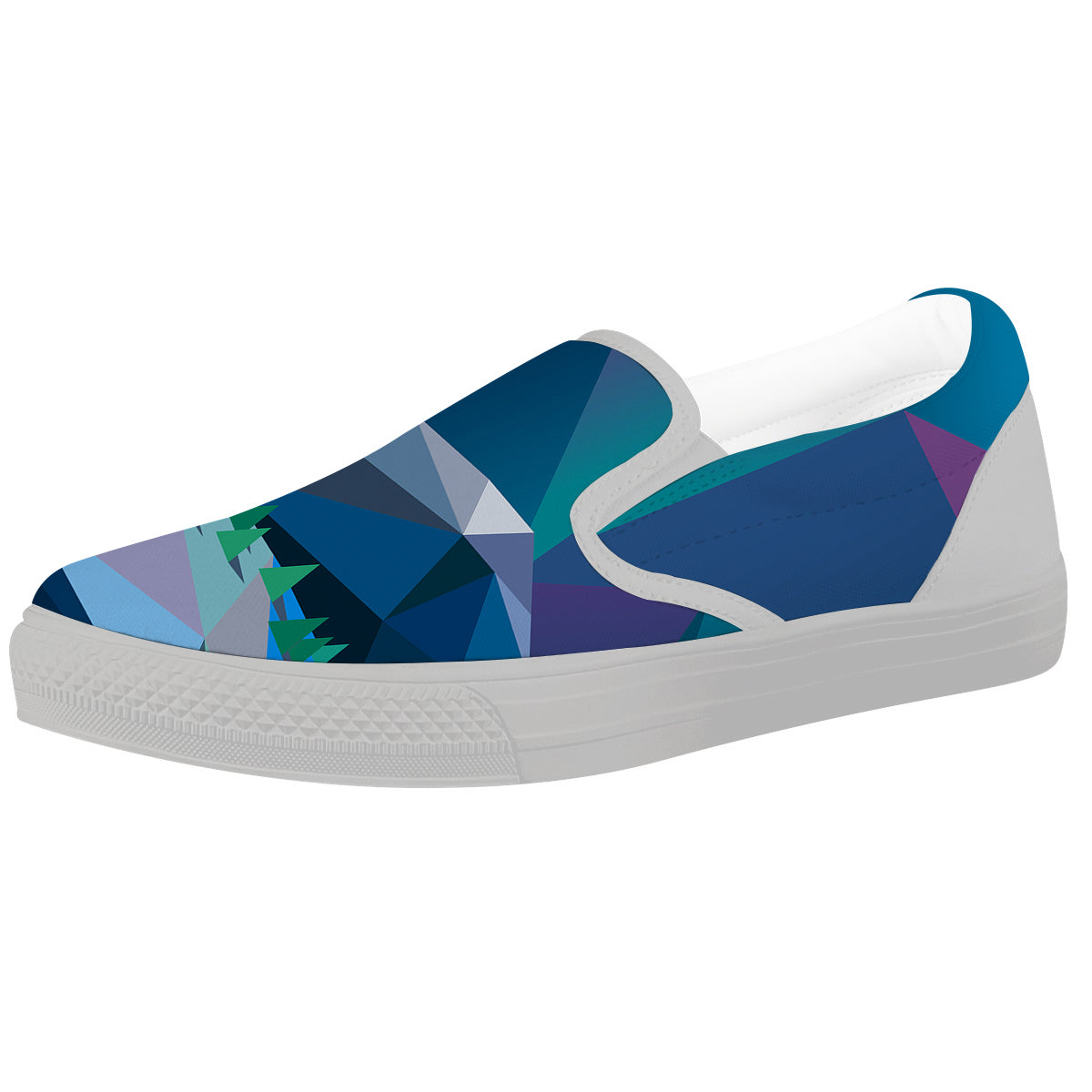 Northern Lights Geometric Polygonal Print White Slip On Shoes-grizzshop