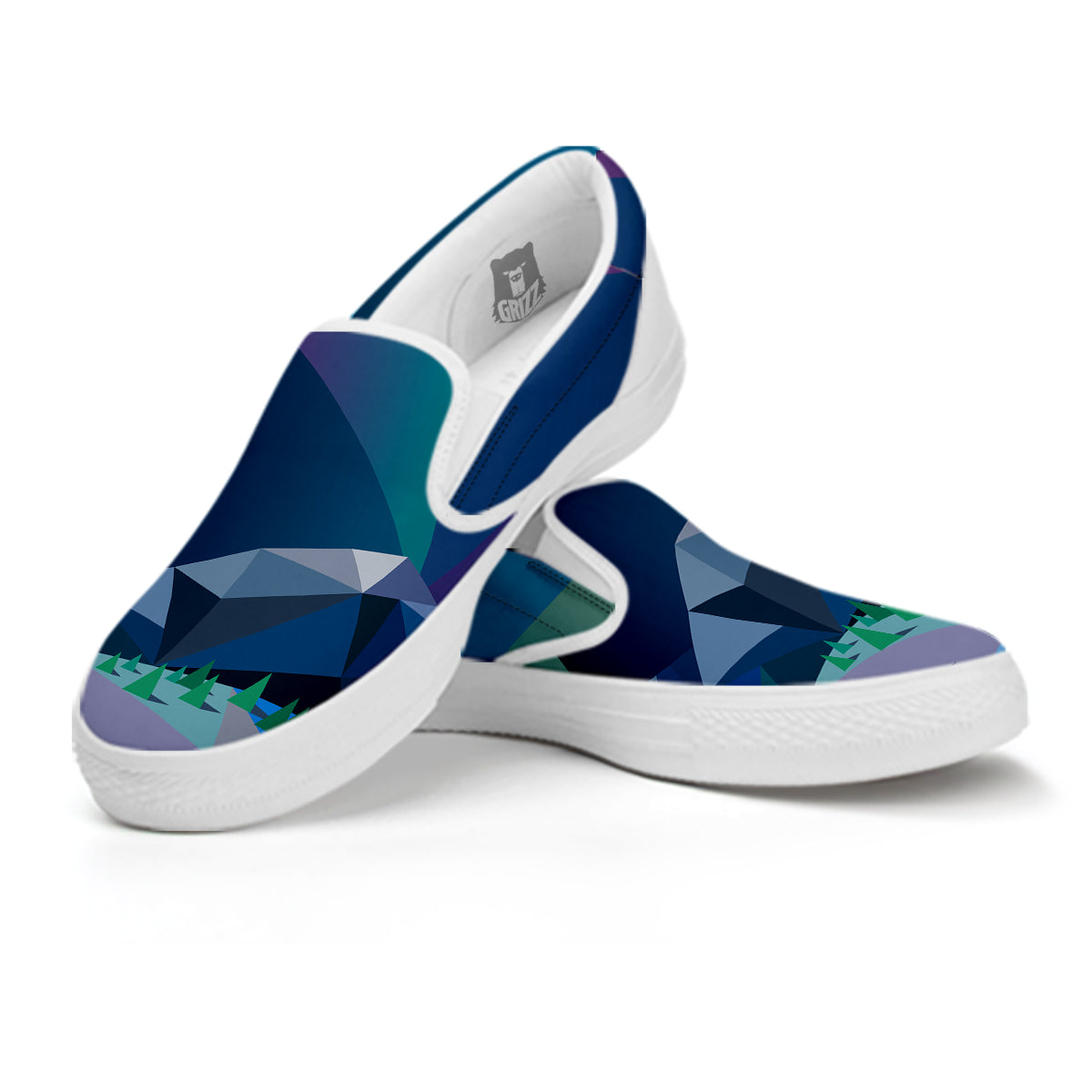 Northern Lights Geometric Polygonal Print White Slip On Shoes-grizzshop