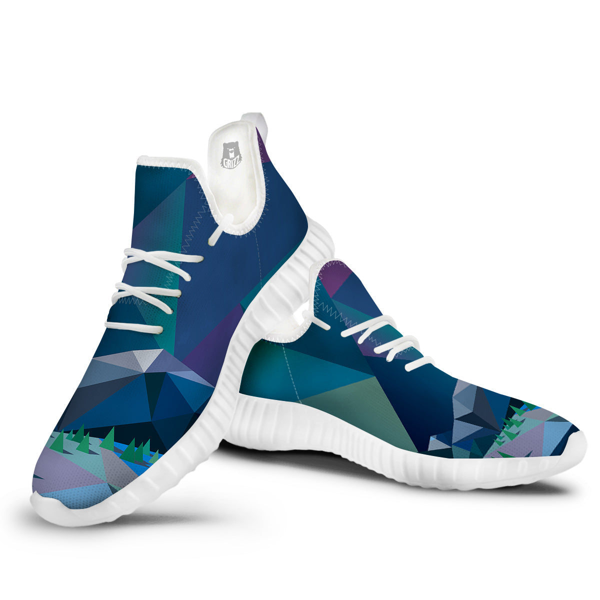 Northern Lights Geometric Polygonal Print White Walking Shoes-grizzshop