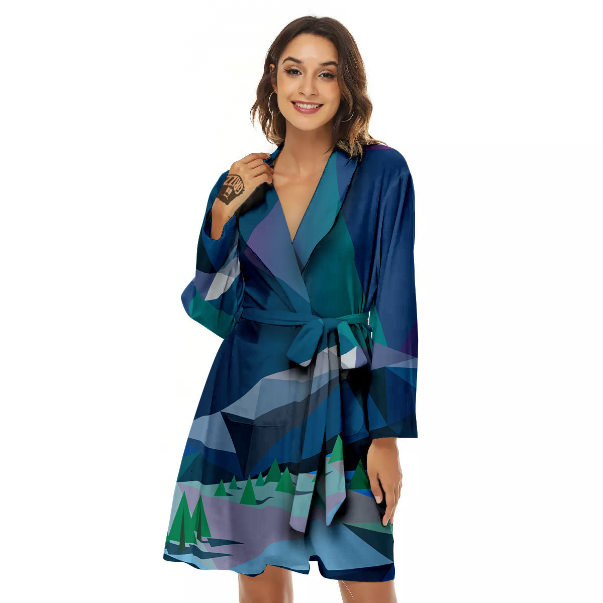 Northern Lights Geometric Polygonal Print Women's Robe-grizzshop