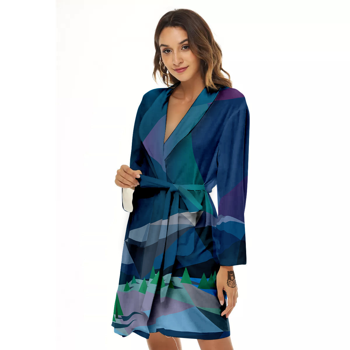 Northern Lights Geometric Polygonal Print Women's Robe-grizzshop