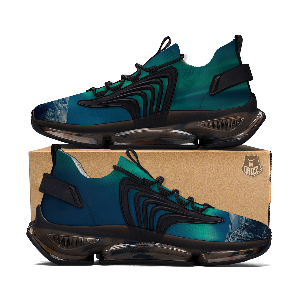 Northern Lights Print Black Gym Shoes-grizzshop