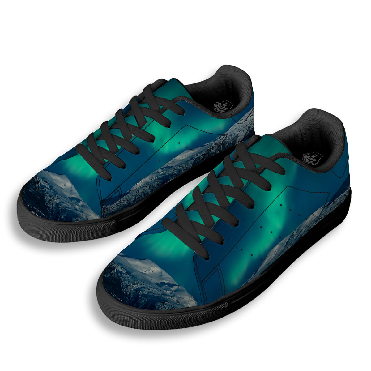 Northern Lights Print Black Low Top Sneakers-grizzshop