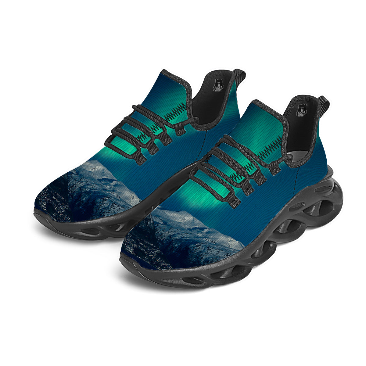Northern Lights Print Black Running Shoes-grizzshop