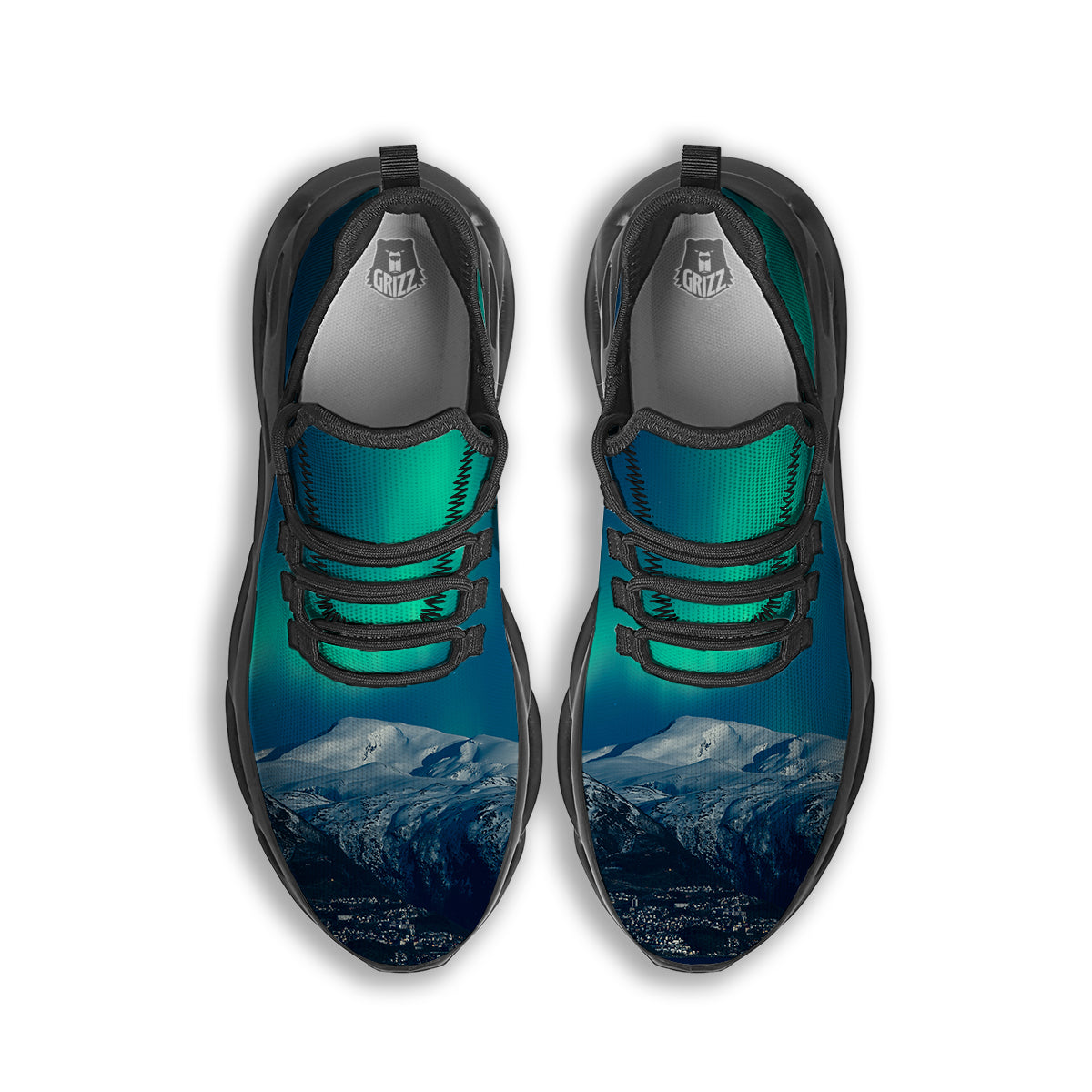 Northern Lights Print Black Running Shoes-grizzshop