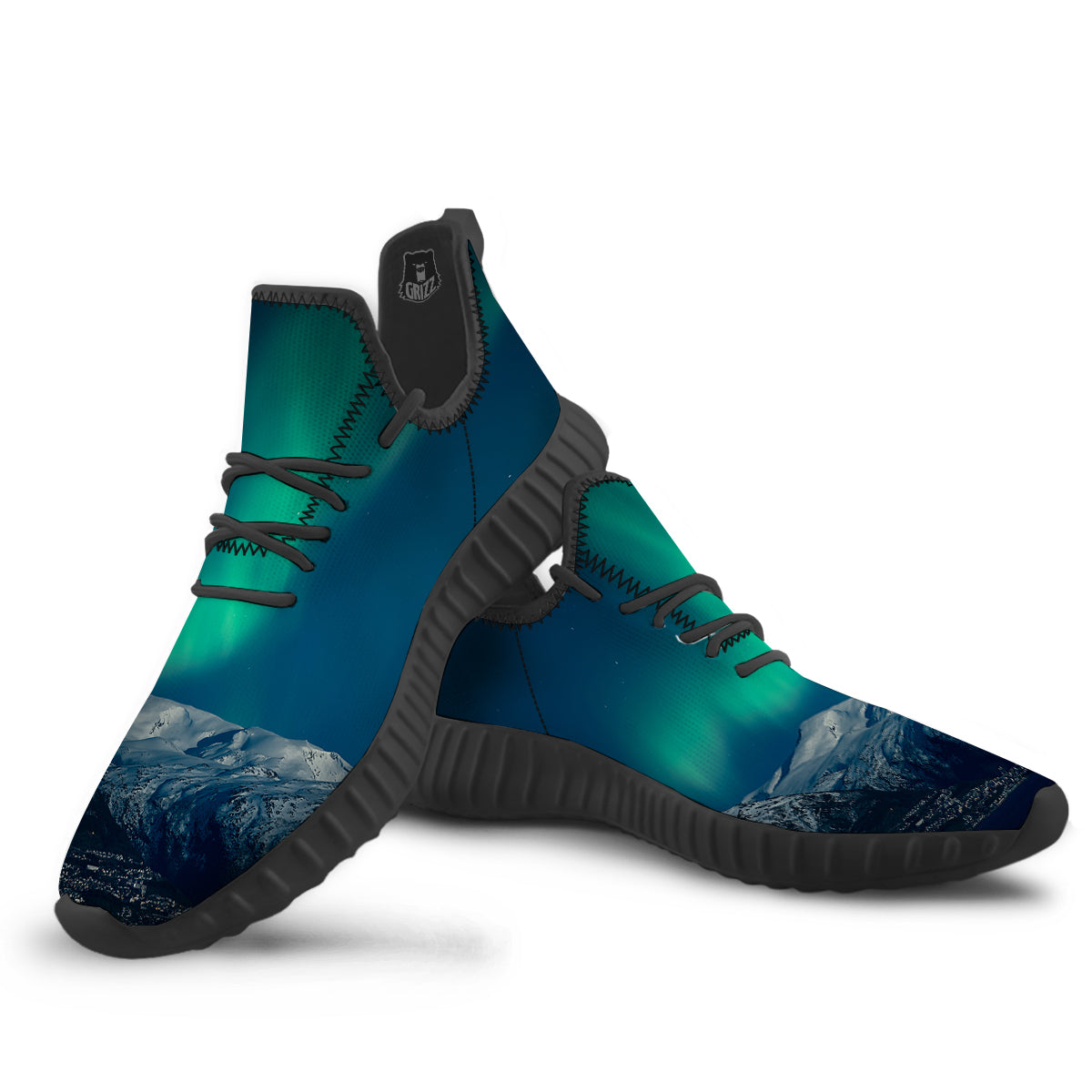 Northern Lights Print Black Walking Shoes-grizzshop