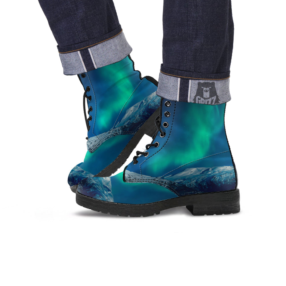 Northern Lights Print Leather Boots-grizzshop