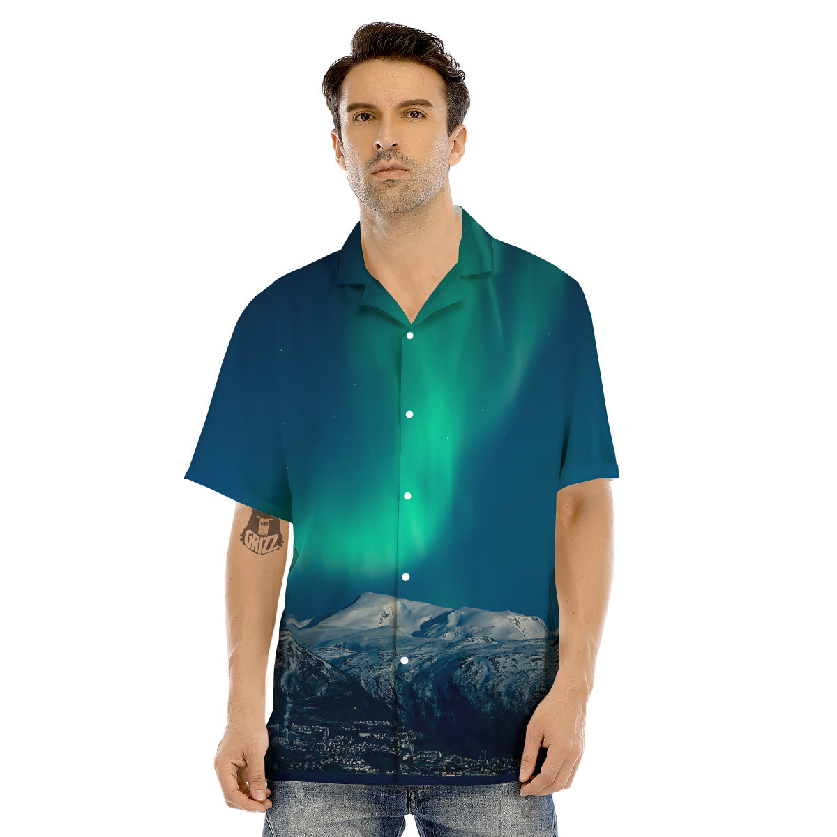 Northern Lights Print Men's Hawaiian Shirt-grizzshop