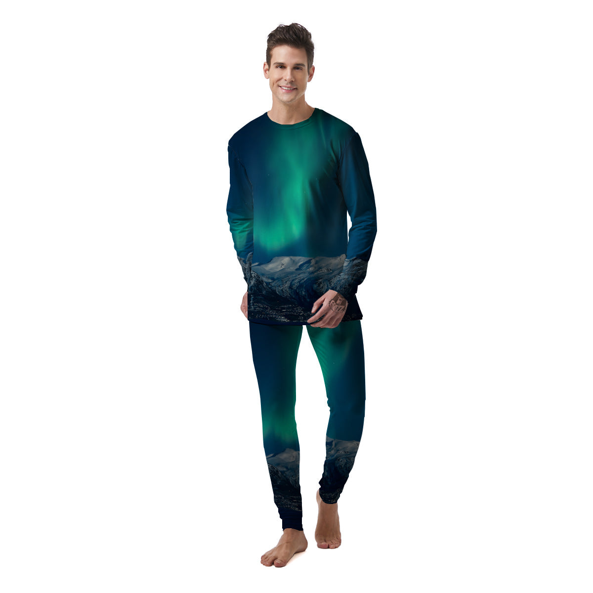 Northern Lights Print Men's Pajamas-grizzshop