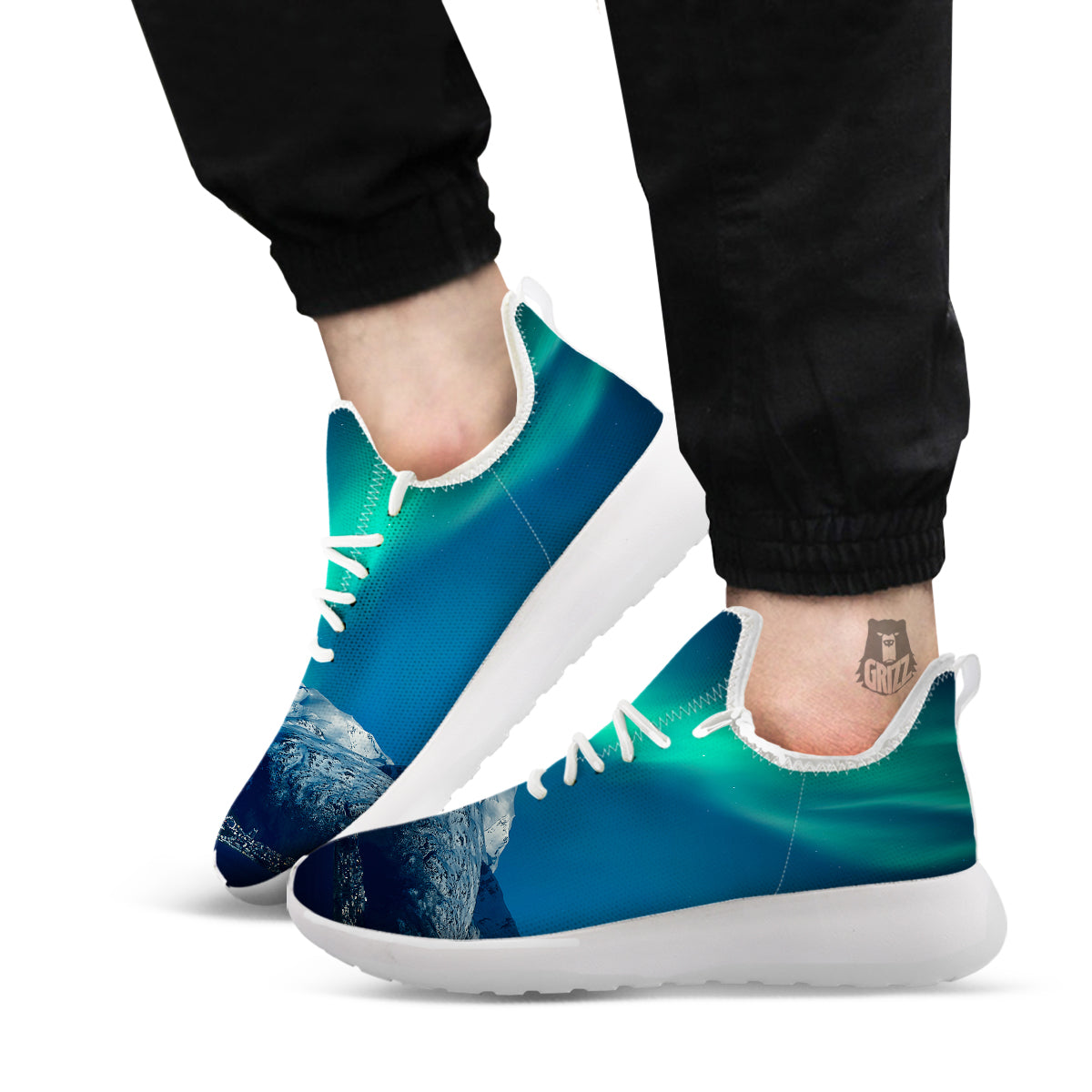 Northern Lights Print White Athletic Shoes-grizzshop