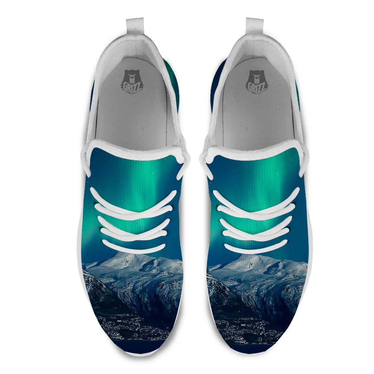 Northern Lights Print White Athletic Shoes-grizzshop