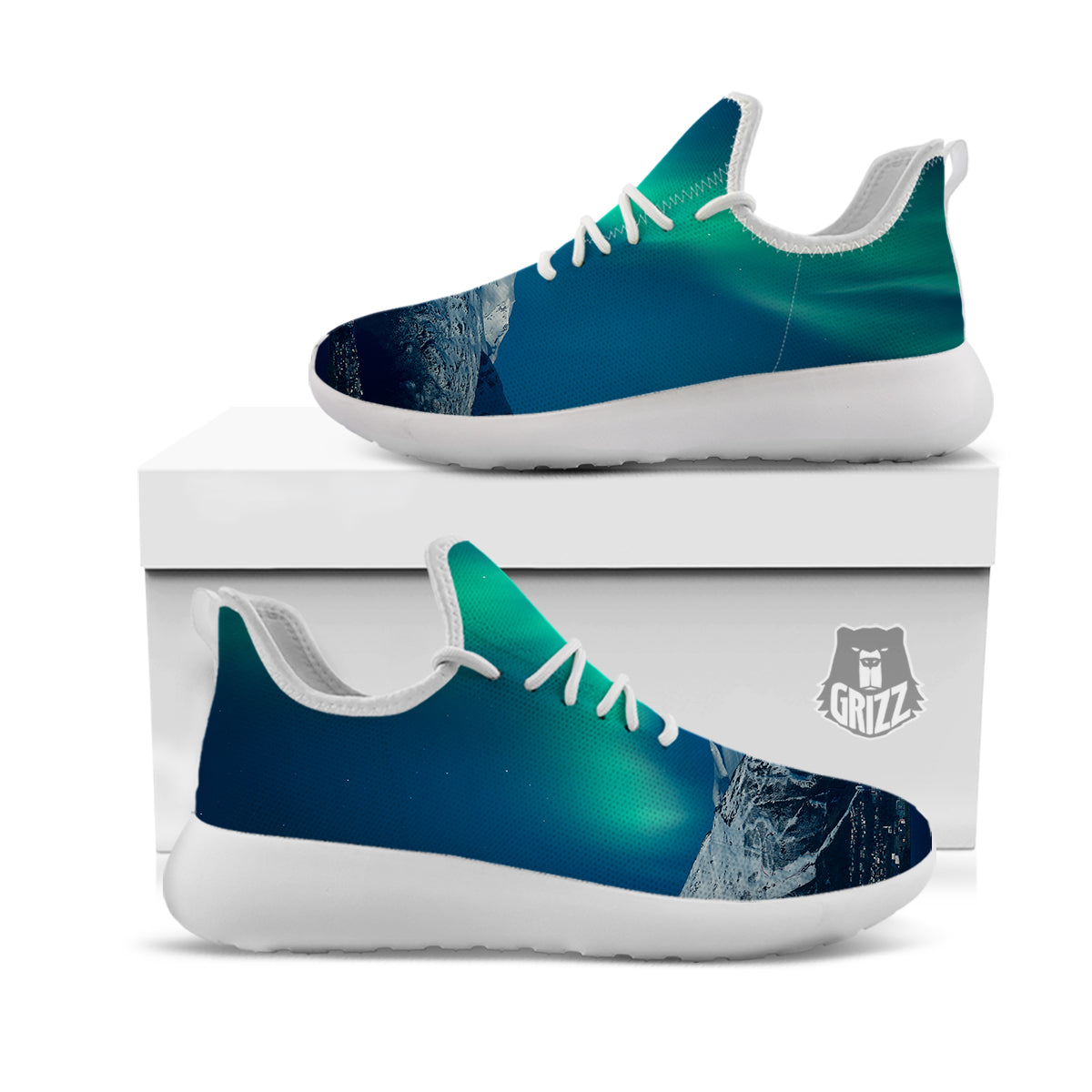 Northern Lights Print White Athletic Shoes-grizzshop