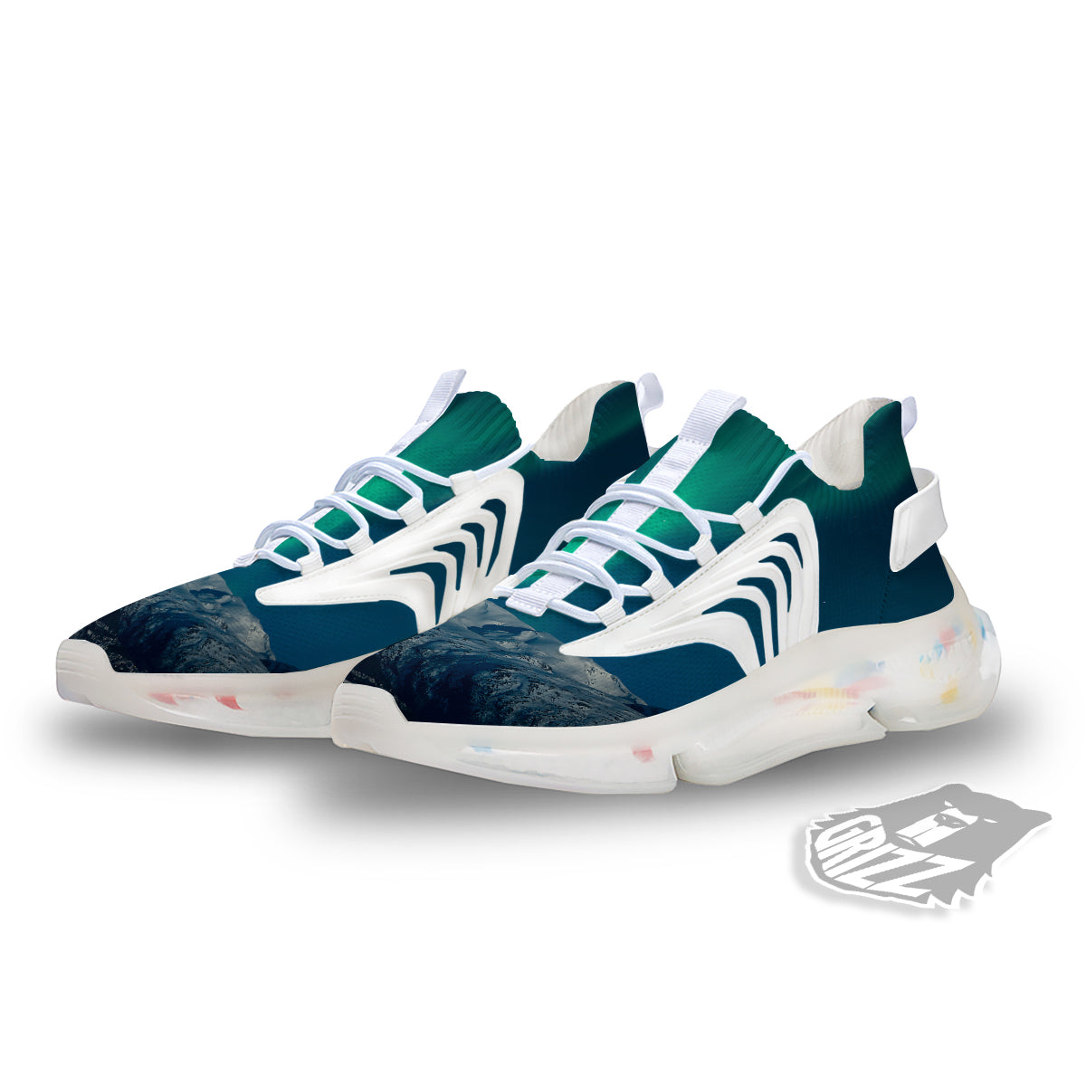 Northern Lights Print White Gym Shoes-grizzshop
