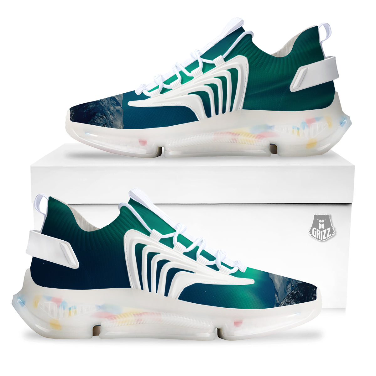 Northern Lights Print White Gym Shoes-grizzshop