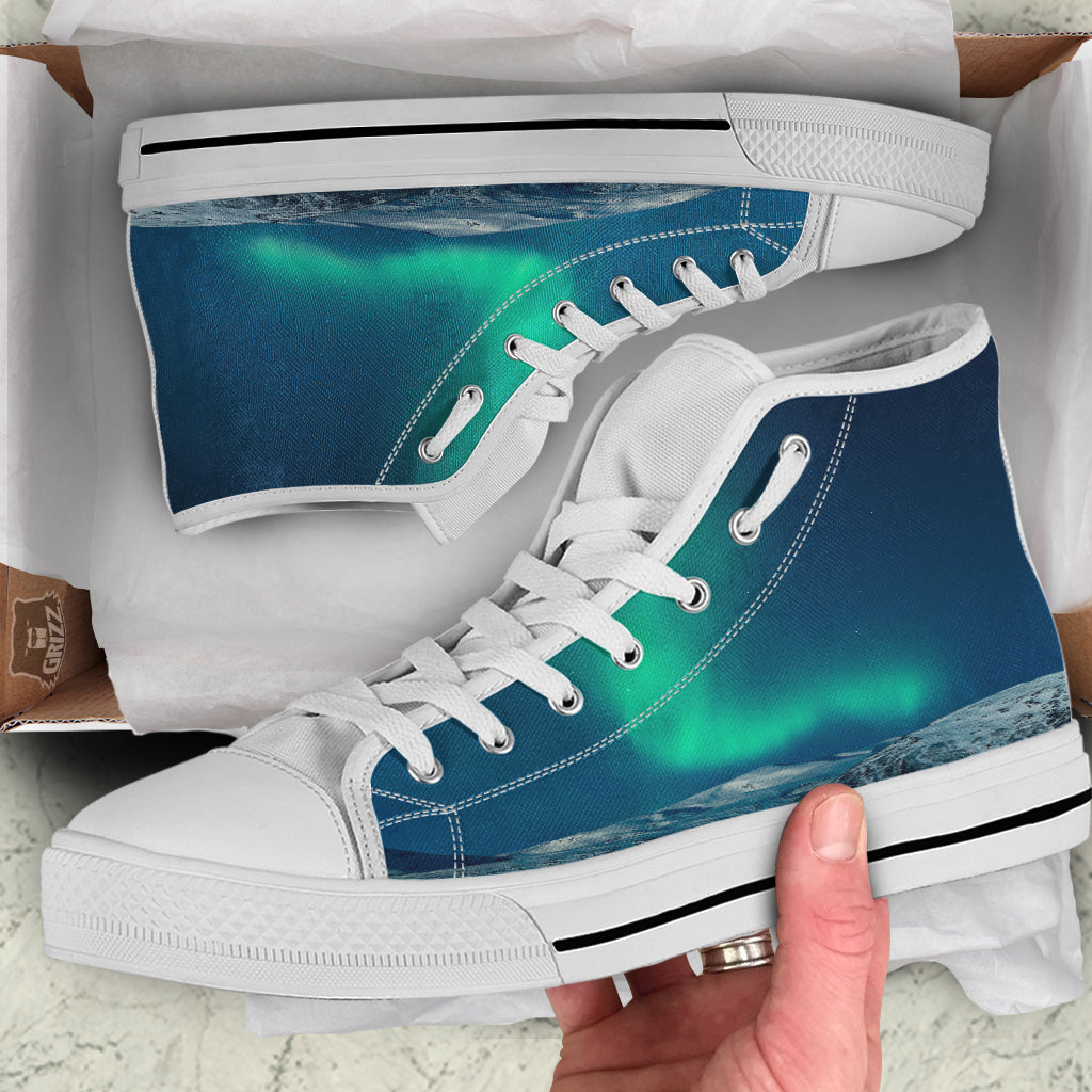 Northern Lights Print White High Top Shoes-grizzshop