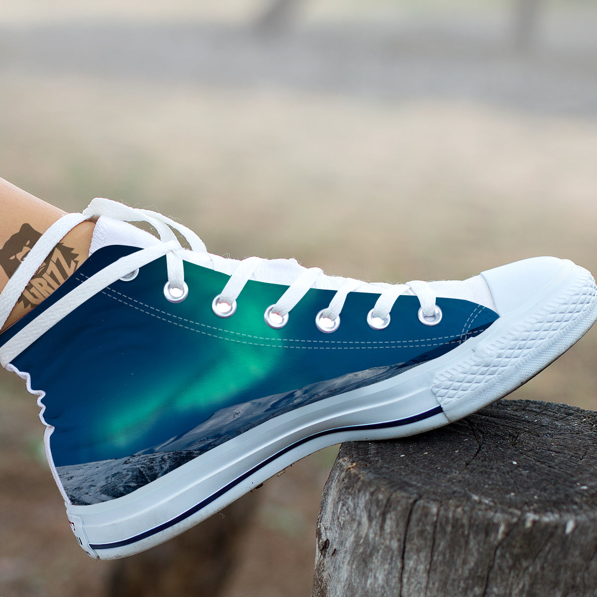 Northern Lights Print White High Top Shoes-grizzshop