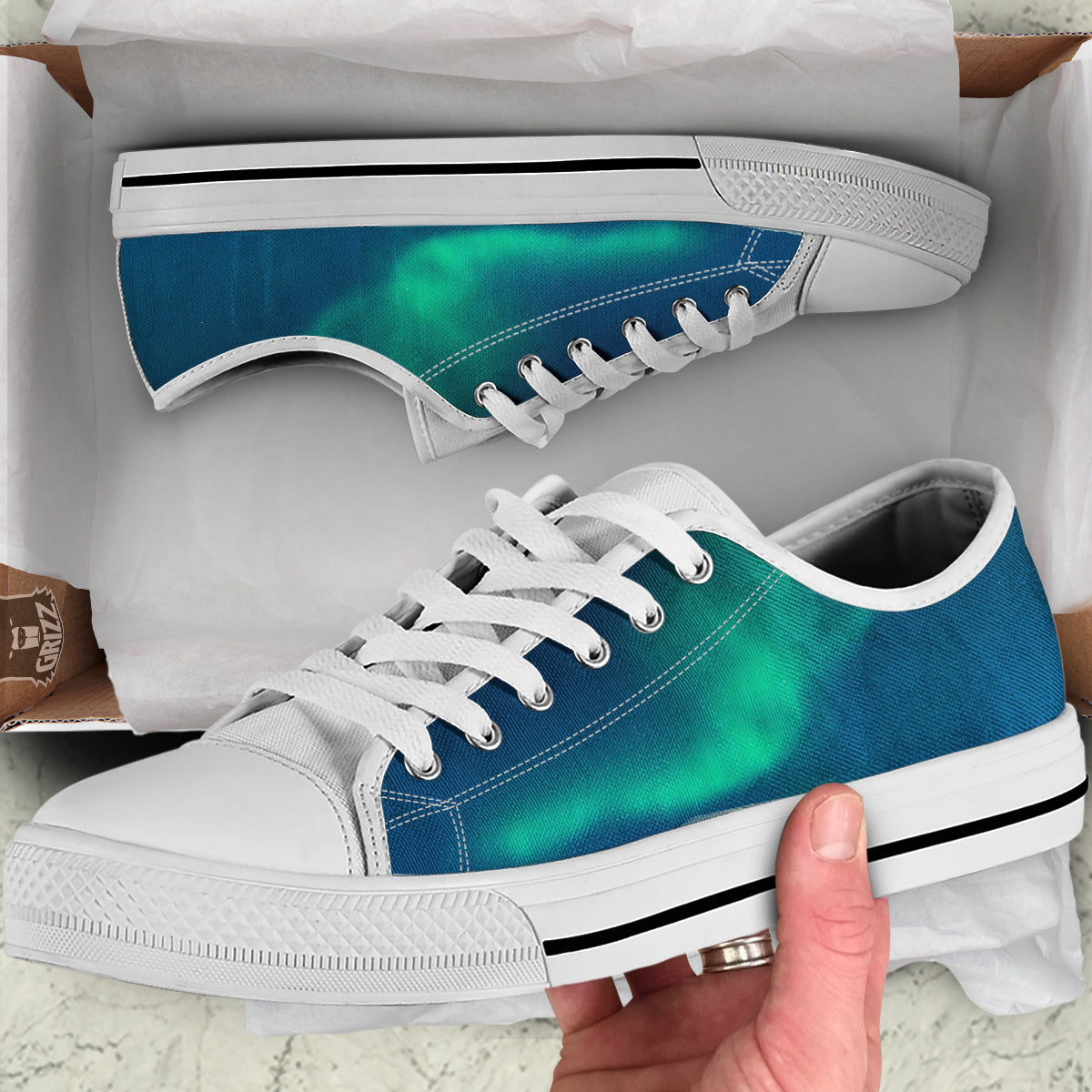 Northern Lights Print White Low Top Shoes-grizzshop