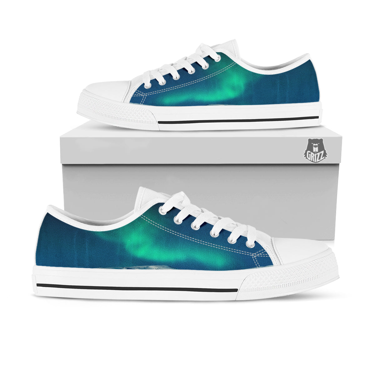 Northern Lights Print White Low Top Shoes-grizzshop