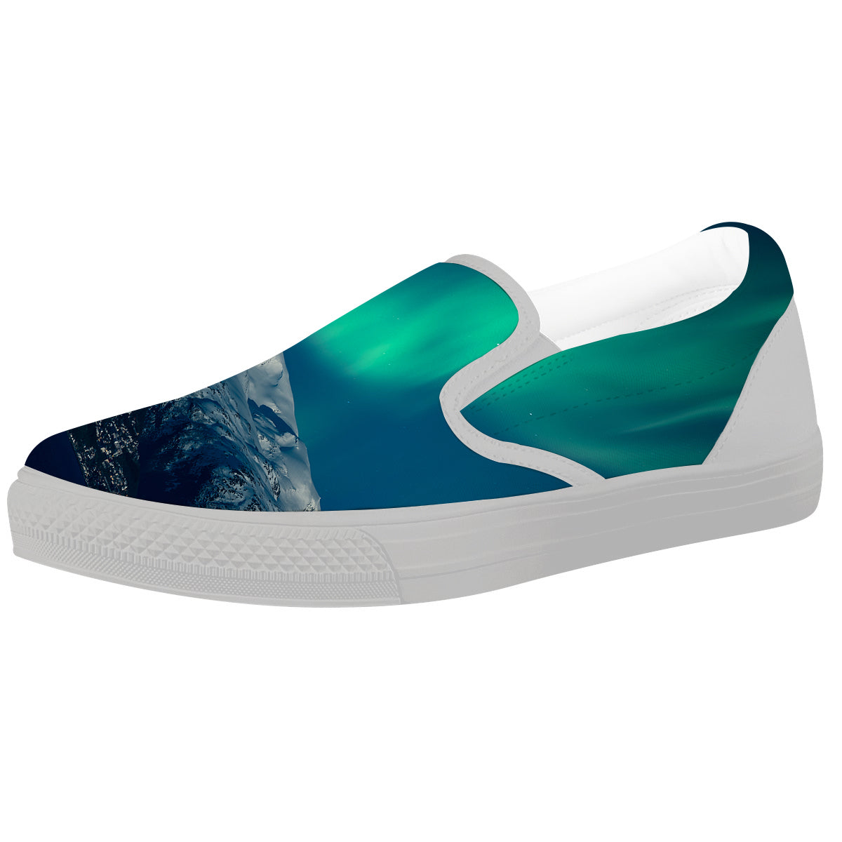 Northern Lights Print White Slip On Shoes-grizzshop