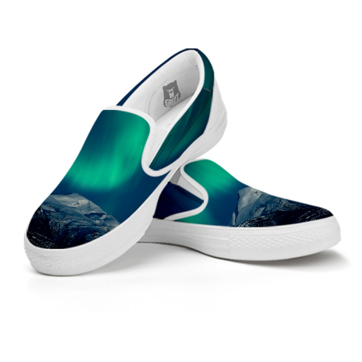 Northern Lights Print White Slip On Shoes-grizzshop
