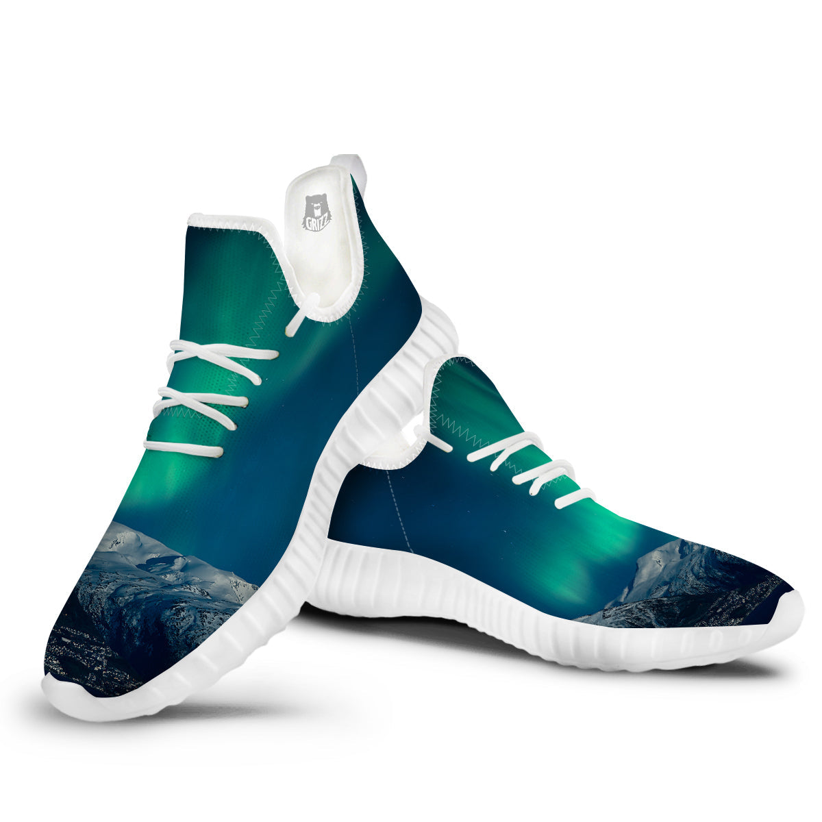 Northern Lights Print White Walking Shoes-grizzshop