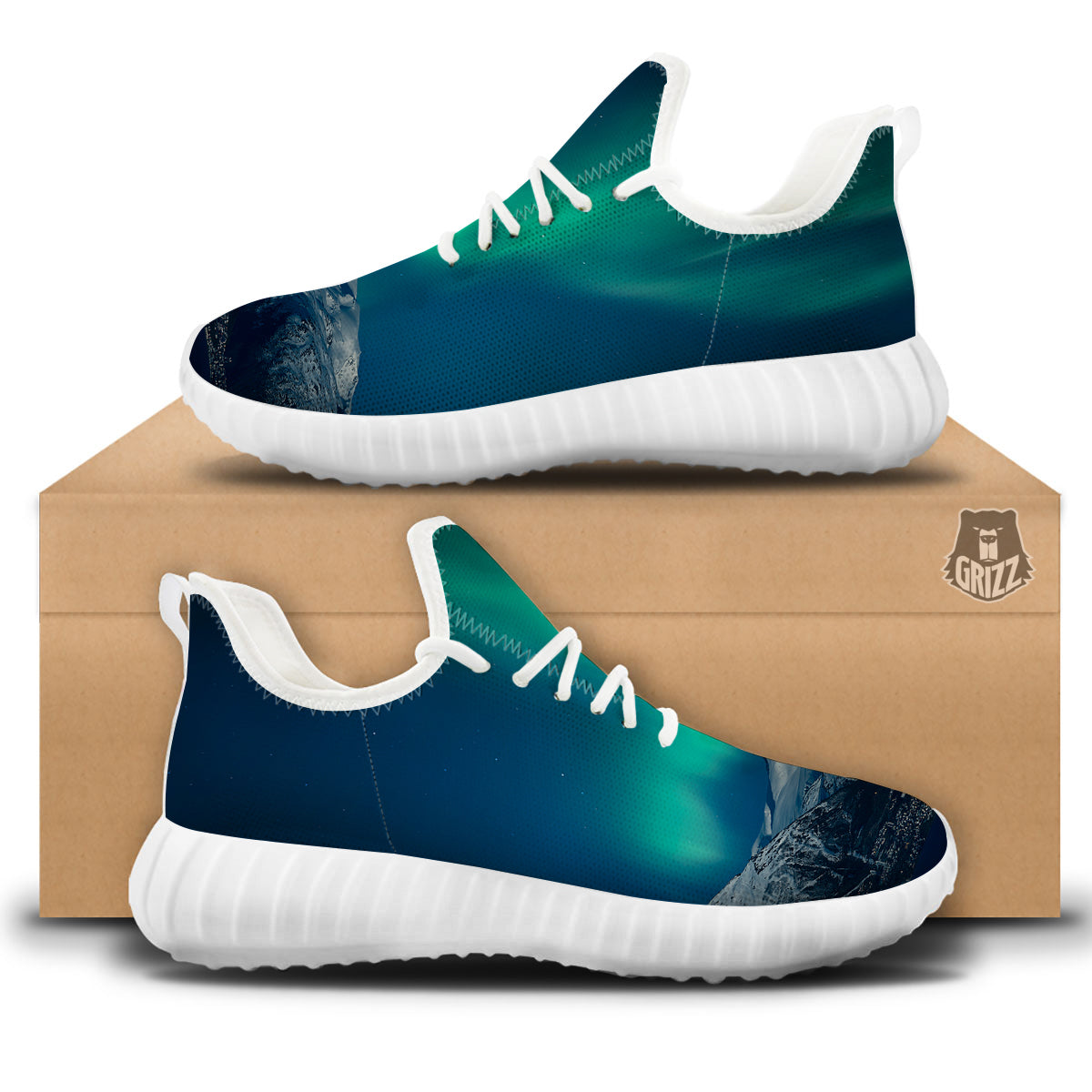 Northern Lights Print White Walking Shoes-grizzshop