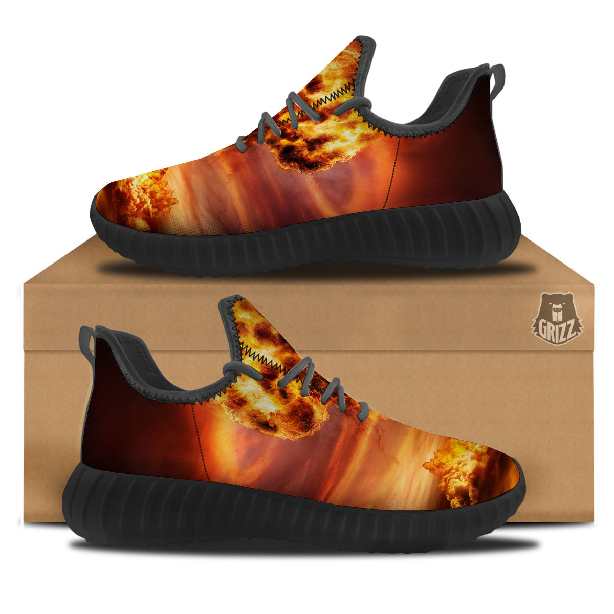 Nuclear Bomb Explosion Print Black Walking Shoes-grizzshop