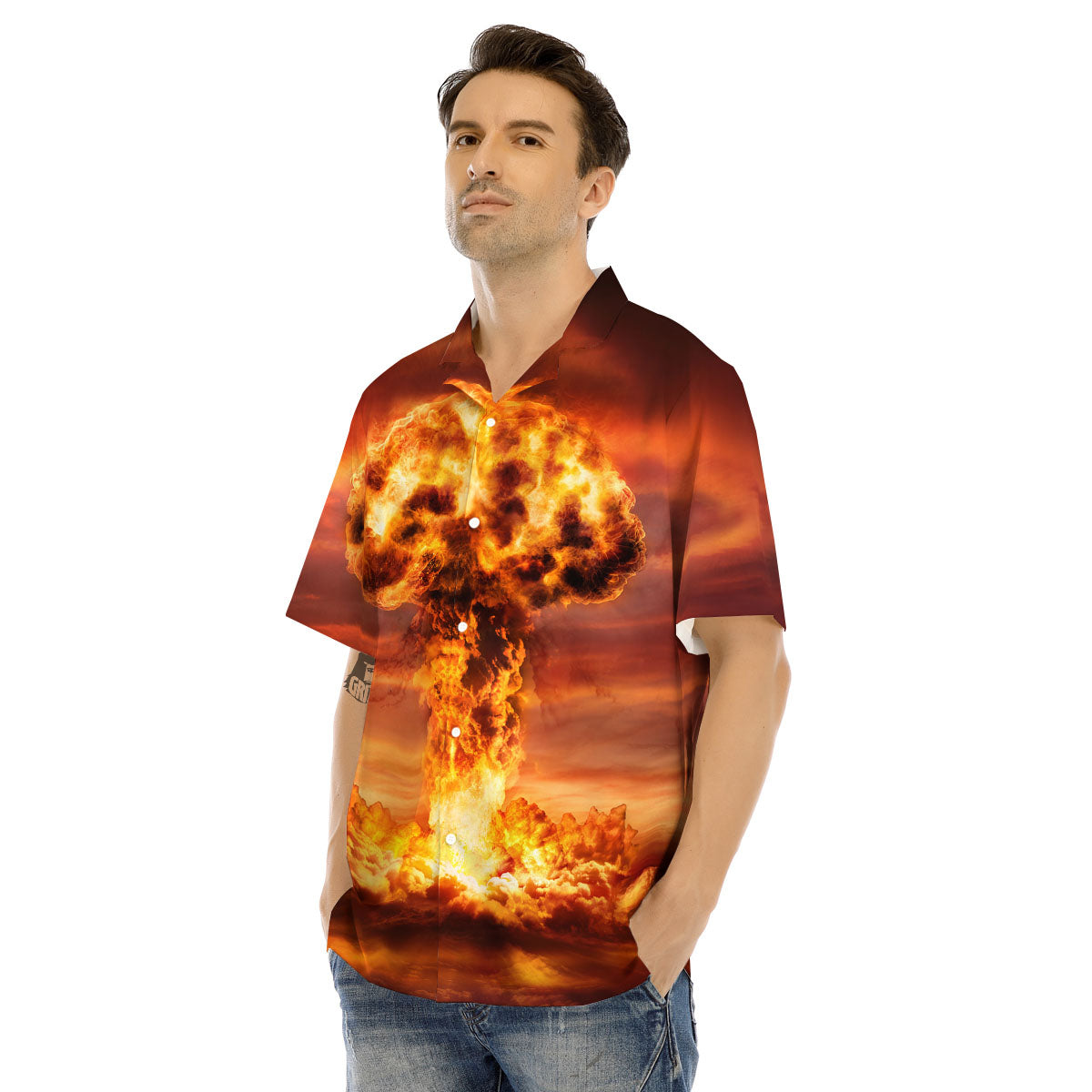 Nuclear Bomb Explosion Print Men's Hawaiian Shirt-grizzshop