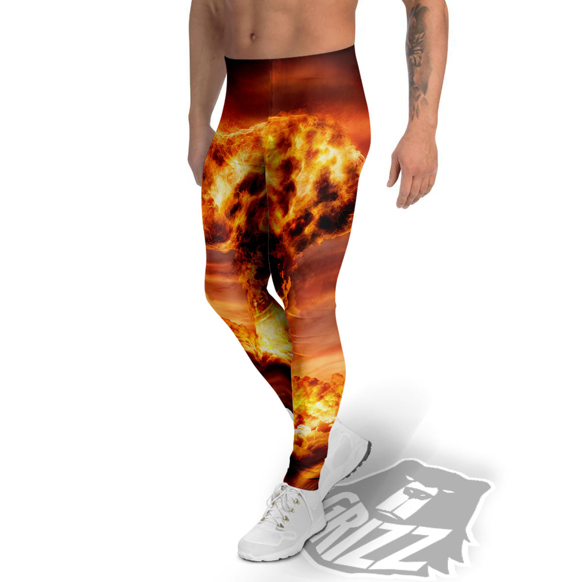 Nuclear Bomb Explosion Print Men's Leggings-grizzshop