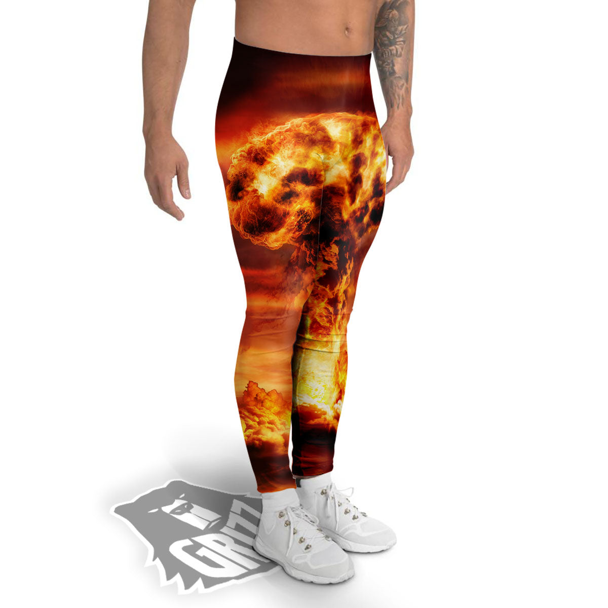 Nuclear Bomb Explosion Print Men's Leggings-grizzshop
