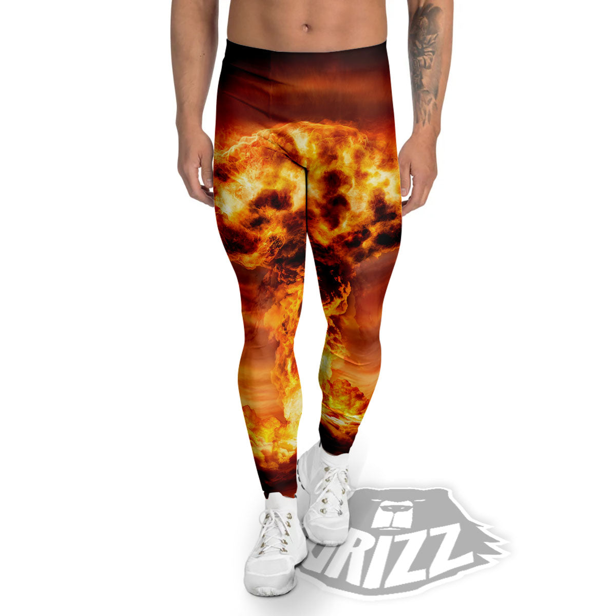 Nuclear Bomb Explosion Print Men's Leggings-grizzshop