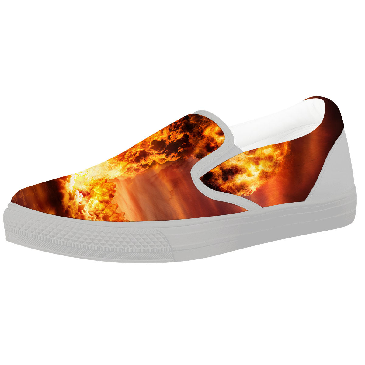 Nuclear Bomb Explosion Print White Slip On Shoes-grizzshop