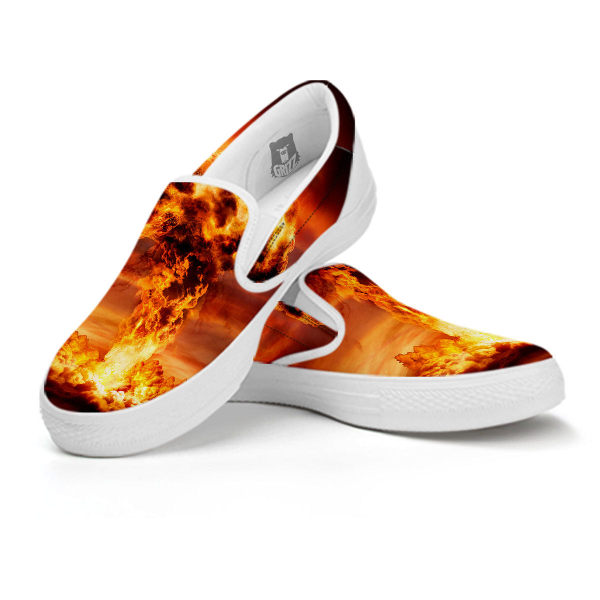 Nuclear Bomb Explosion Print White Slip On Shoes-grizzshop