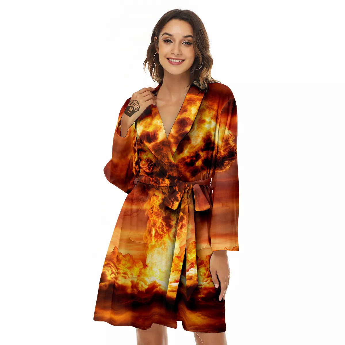 Nuclear Bomb Explosion Print Women's Robe-grizzshop