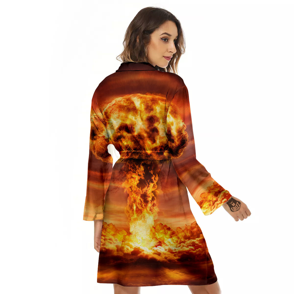 Nuclear Bomb Explosion Print Women's Robe-grizzshop
