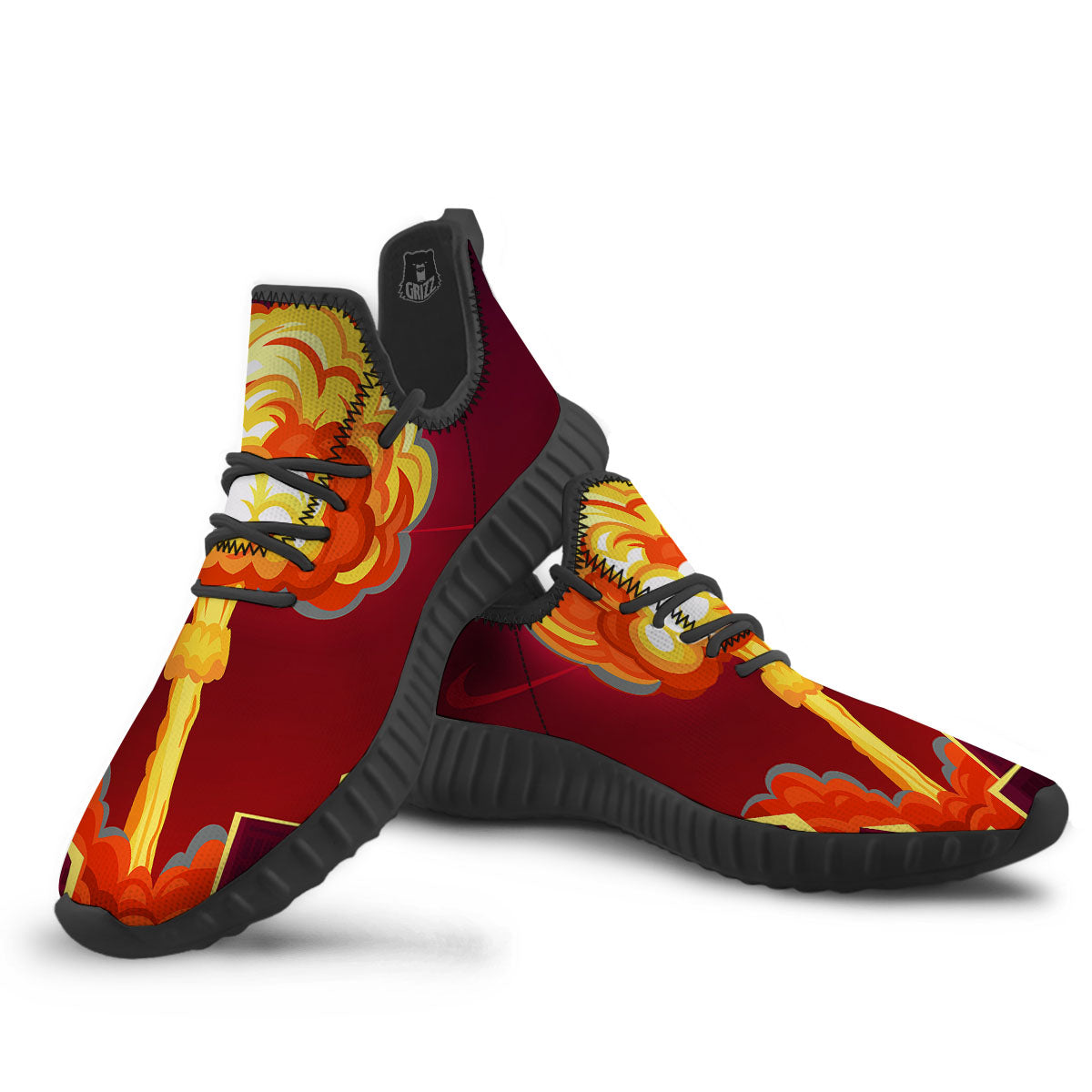 Nuclear Explosion In City Print Black Walking Shoes-grizzshop