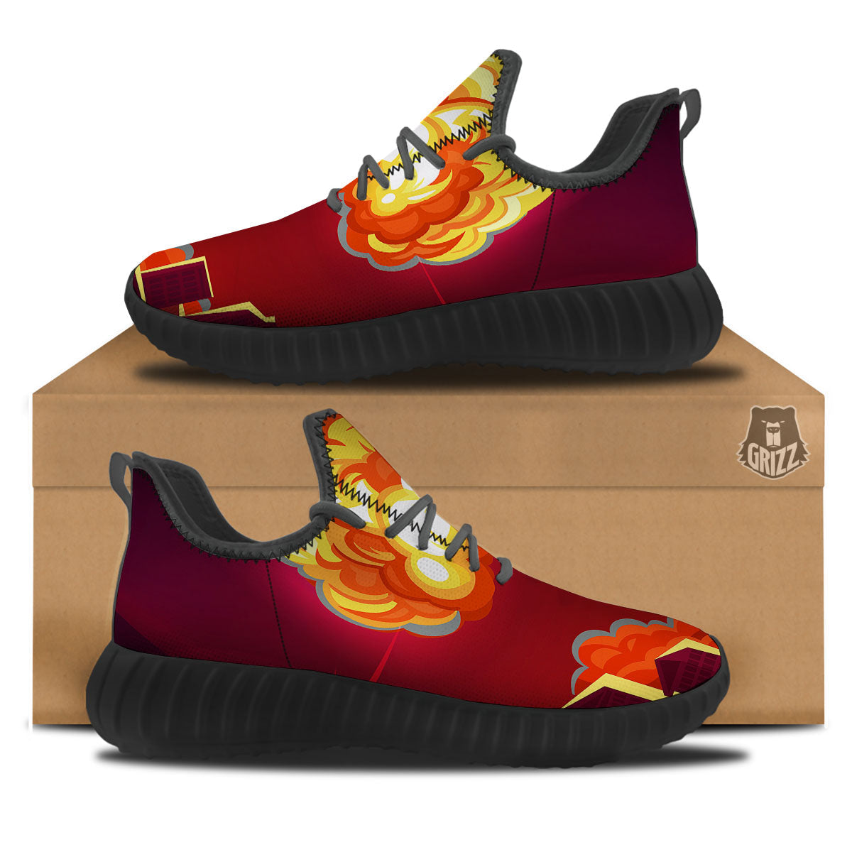 Nuclear Explosion In City Print Black Walking Shoes-grizzshop