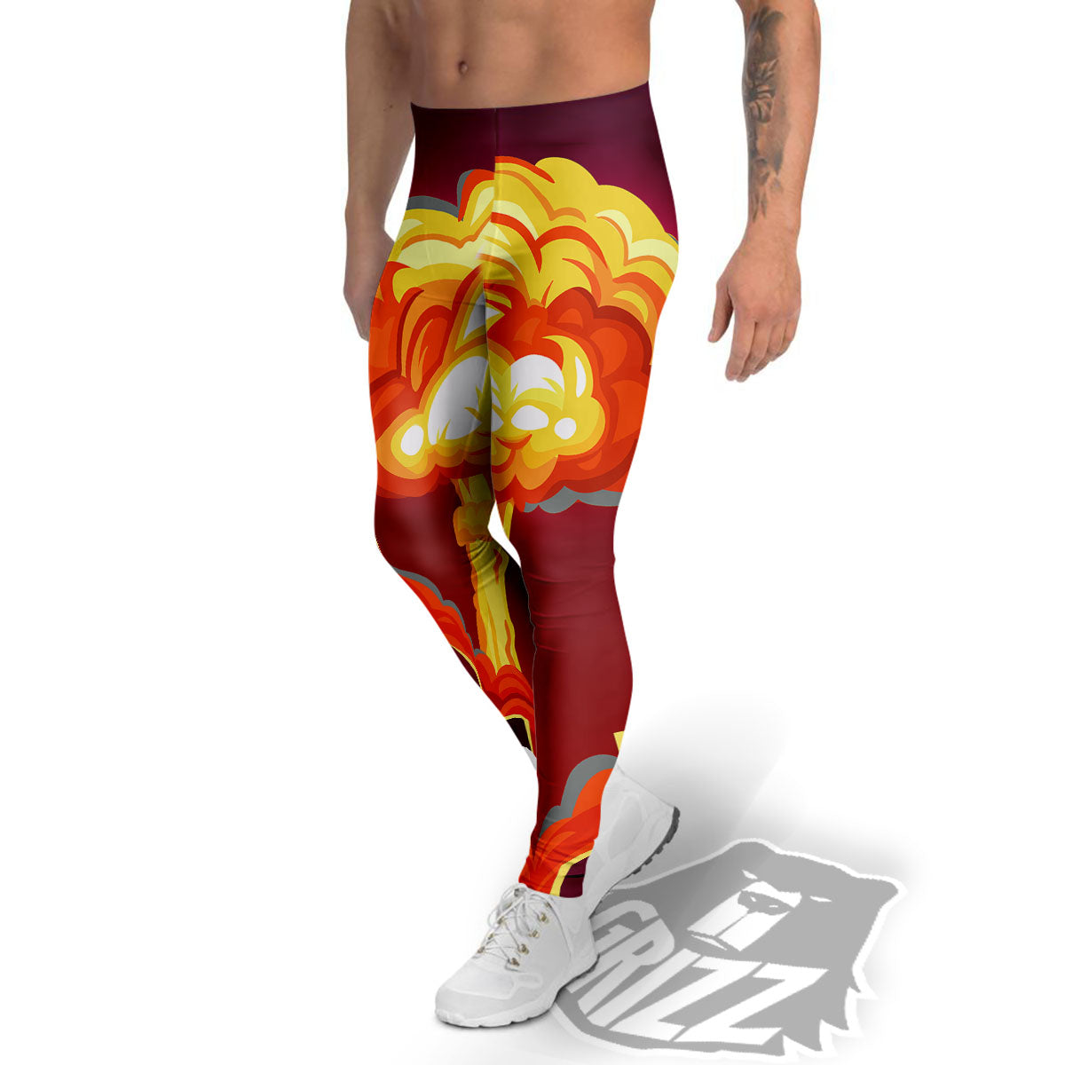 Nuclear Explosion In City Print Men's Leggings-grizzshop