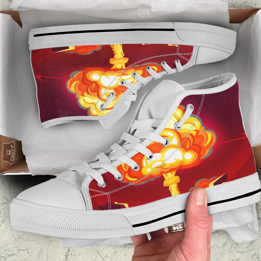 Nuclear Explosion In City Print White High Top Shoes-grizzshop