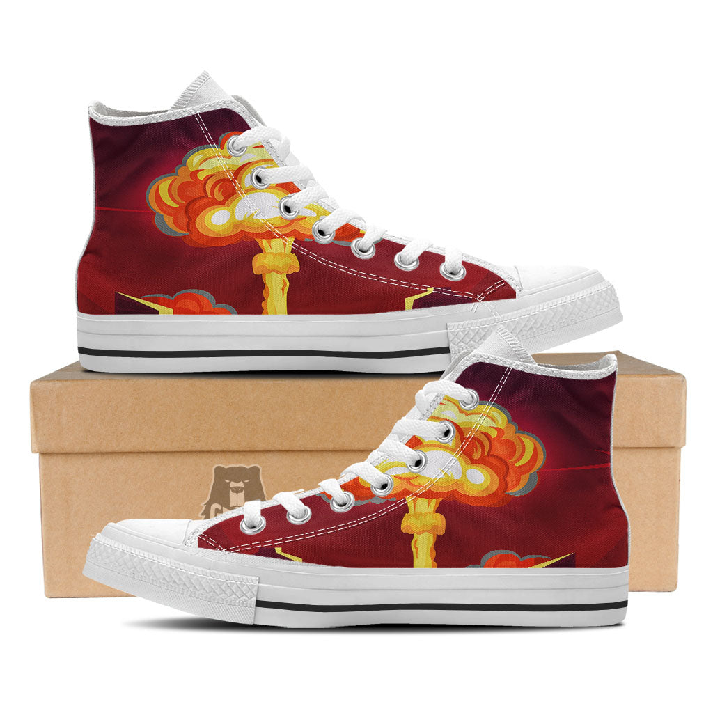 Nuclear Explosion In City Print White High Top Shoes-grizzshop