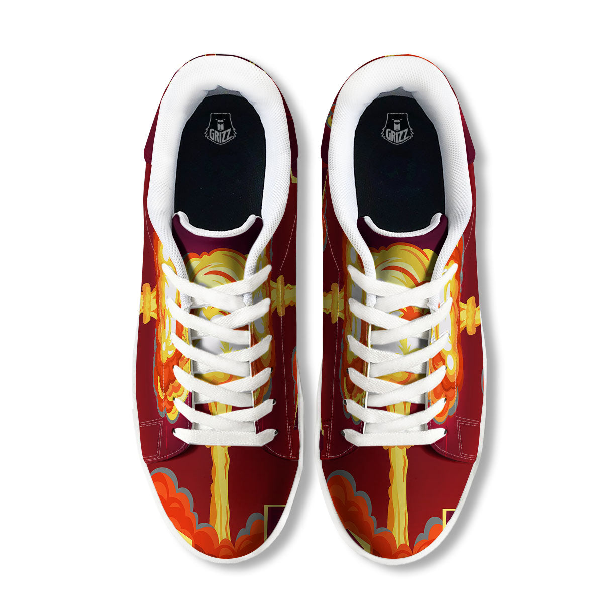 Nuclear Explosion In City Print White Low Top Sneakers-grizzshop