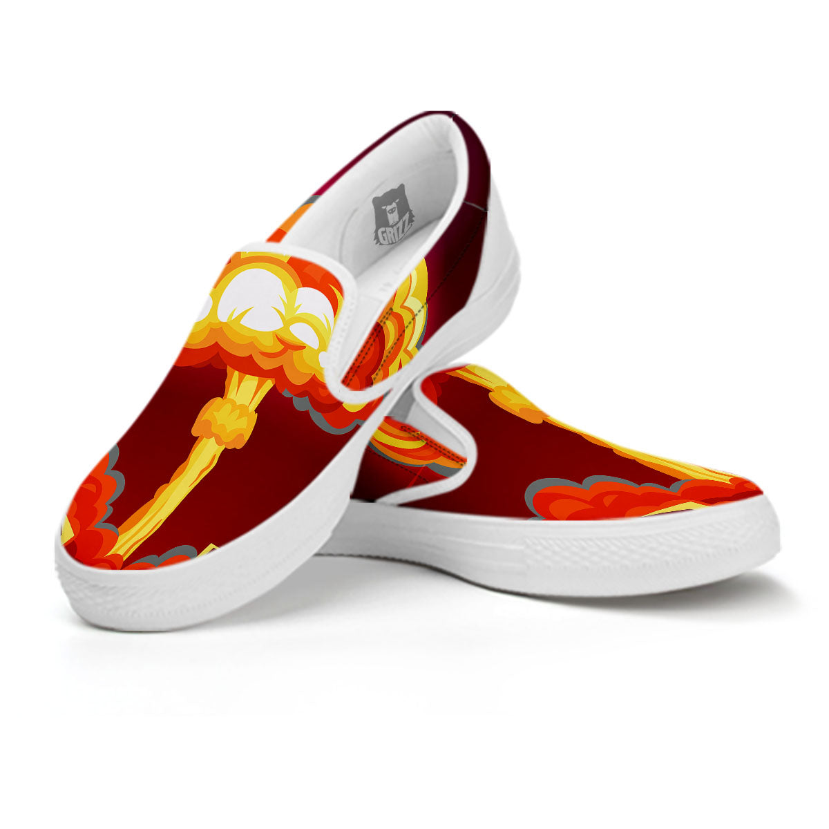 Nuclear Explosion In City Print White Slip On Shoes-grizzshop