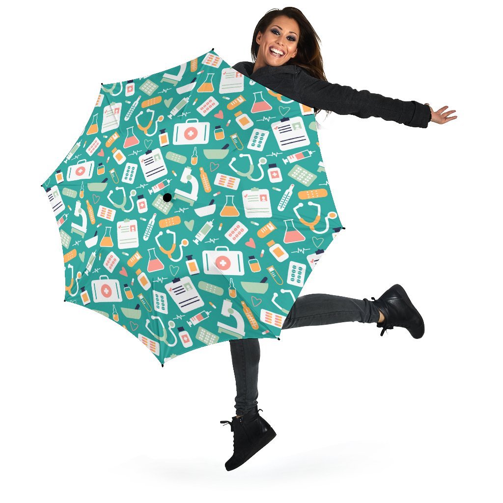 Nurse Pattern Print Automatic Foldable Umbrella-grizzshop