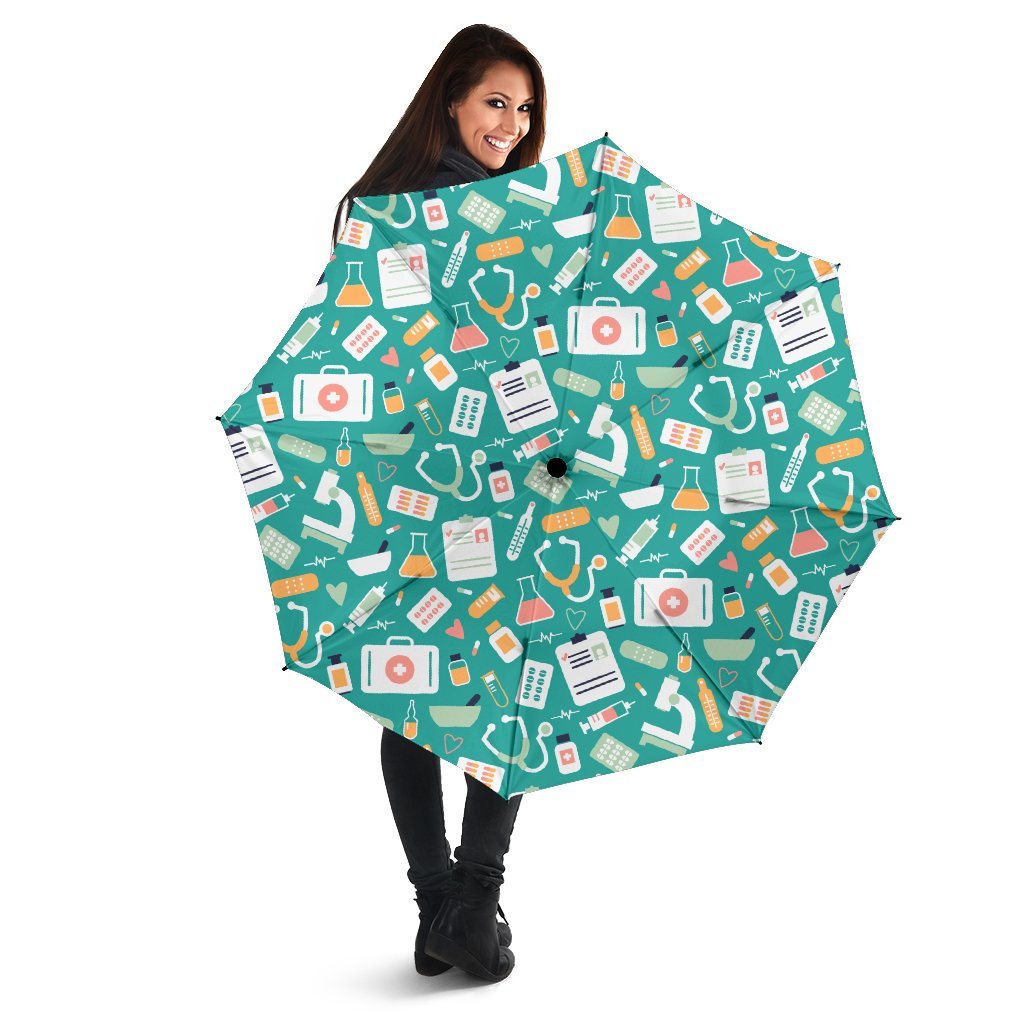 Nurse Pattern Print Automatic Foldable Umbrella-grizzshop