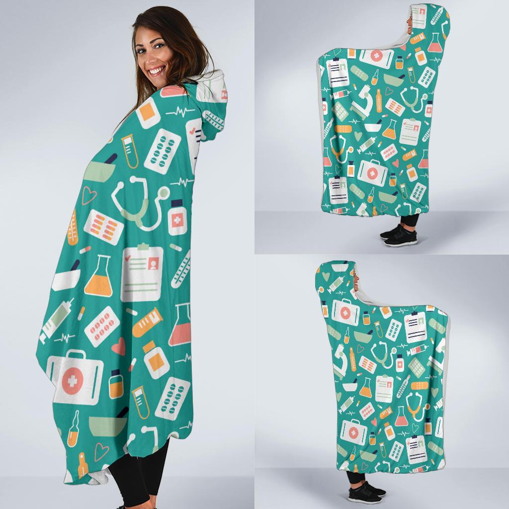 Nurse Pattern Print Hooded Blanket-grizzshop