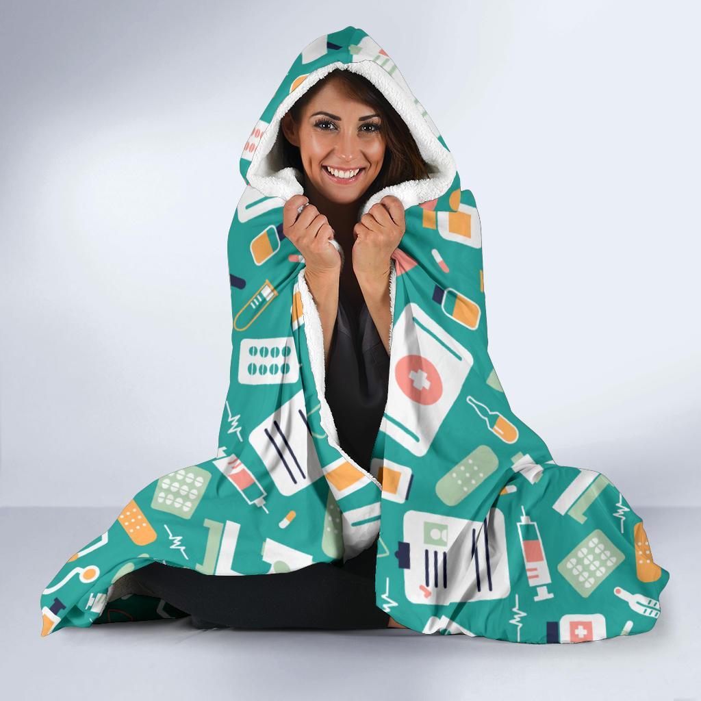 Nurse Pattern Print Hooded Blanket-grizzshop