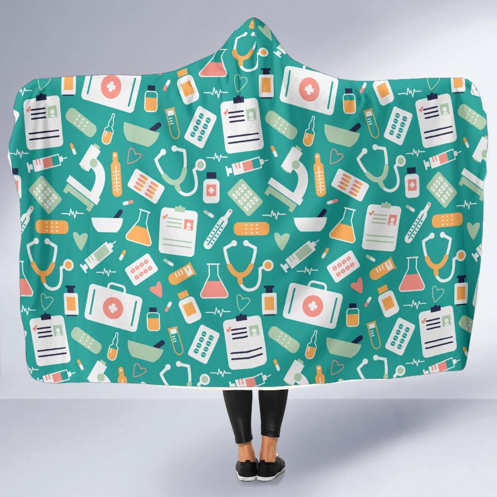 Nurse Pattern Print Hooded Blanket-grizzshop