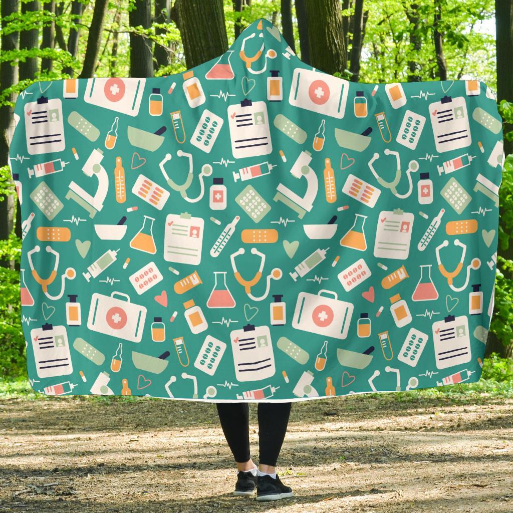 Nurse Pattern Print Hooded Blanket-grizzshop