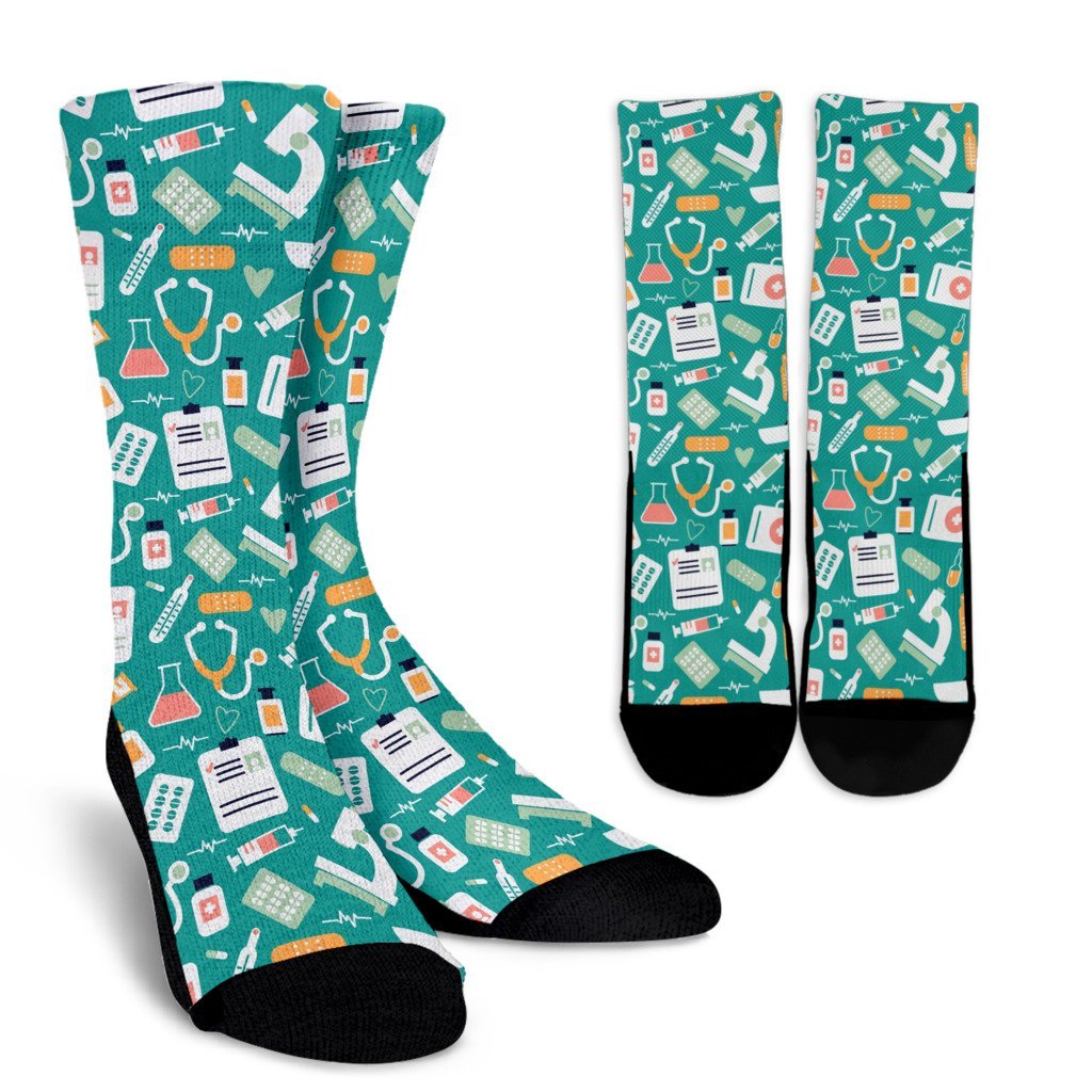 Nurse Pattern Print Unisex Crew Socks-grizzshop