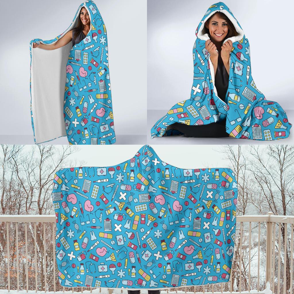 Nurse Print Pattern Hooded Blanket-grizzshop